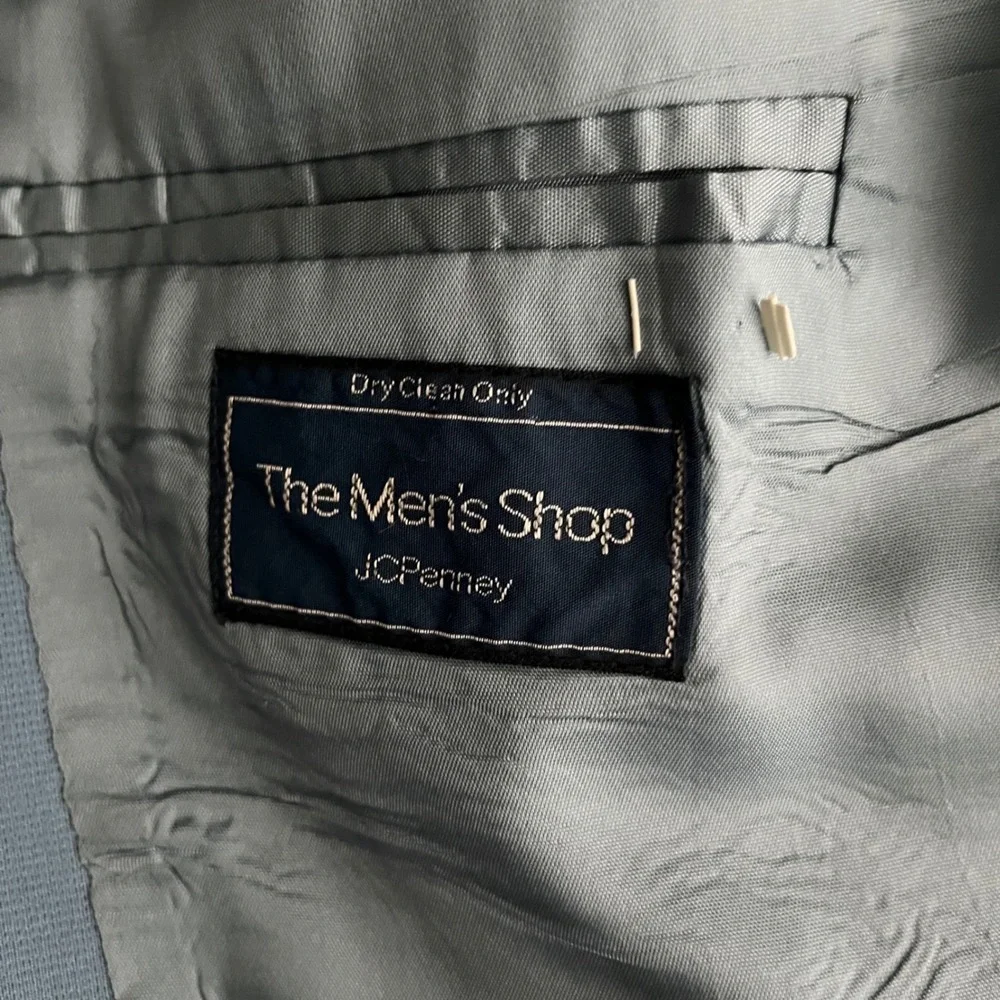 JCPenney Suit Mens 44L‎ 37x29.5 Light Blue Solid Vintage 70s Disco 2-Piece Set